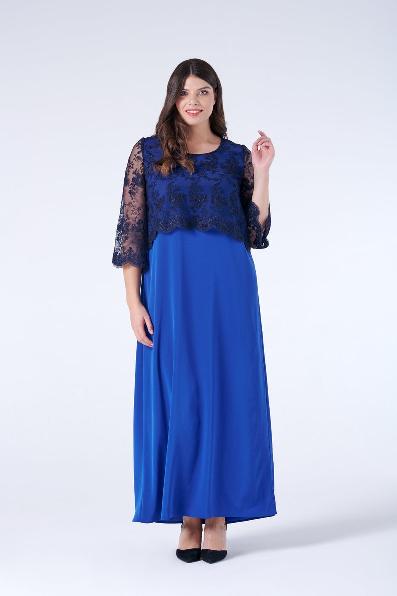 Wedding Guest Dress, Plus Size Evening Gown, Mother Of The Bride Dress, Formal Maxi Dress, Blue Lace Dress, Loose Fit Dress, Long Cocktail image 5