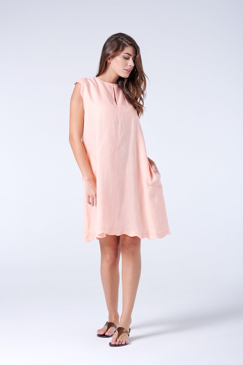 Pastel Linen Dress, Women House Dress, Loose Linen Dress, Comfy Tunic