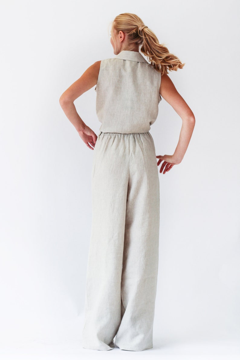 Set Of 2 Linen Tie Top Linen Palazzo Pants Plus Size | Etsy