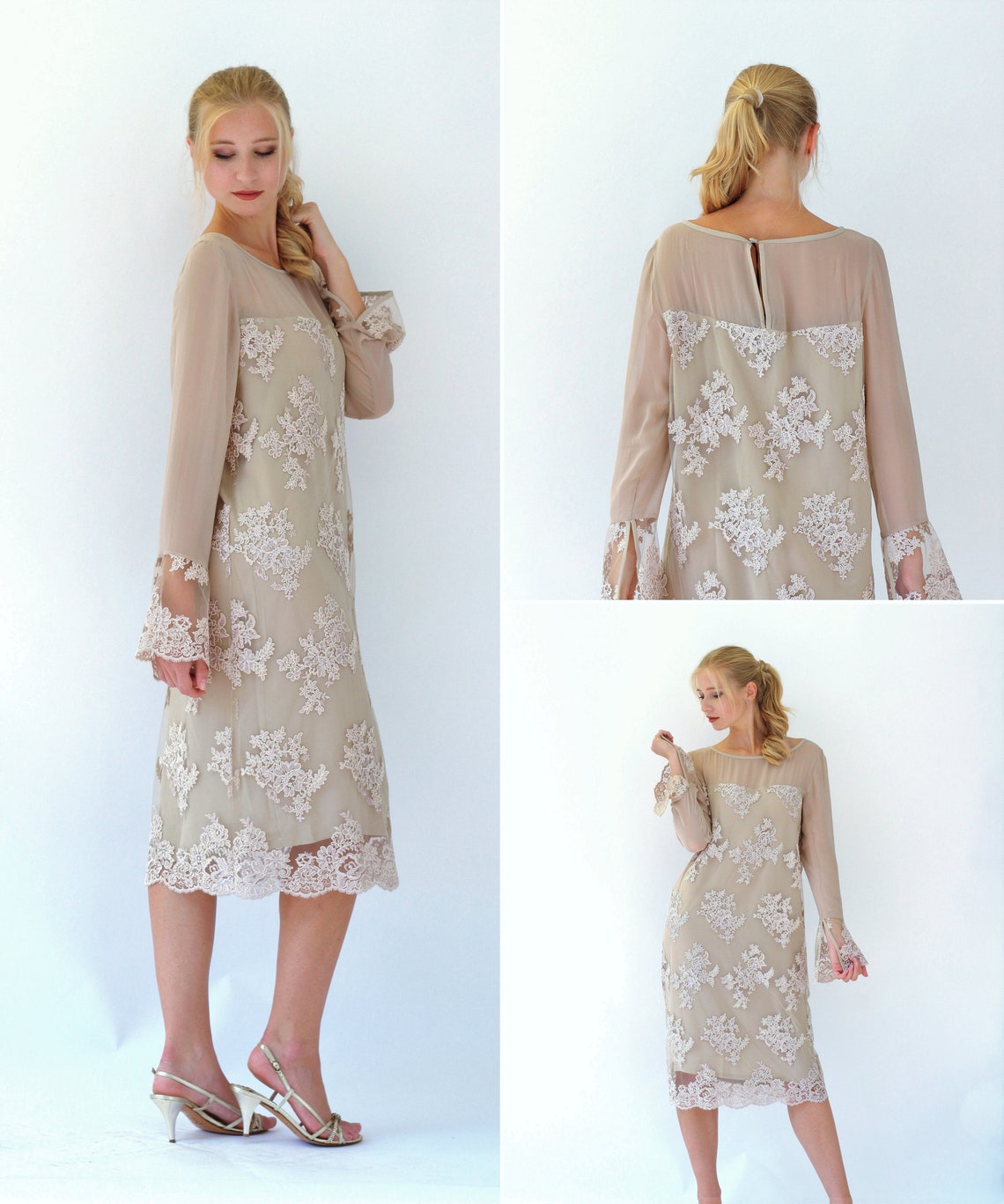 Champagne Wedding Guest Dress Simple Wedding Dress Elegant | Etsy UK