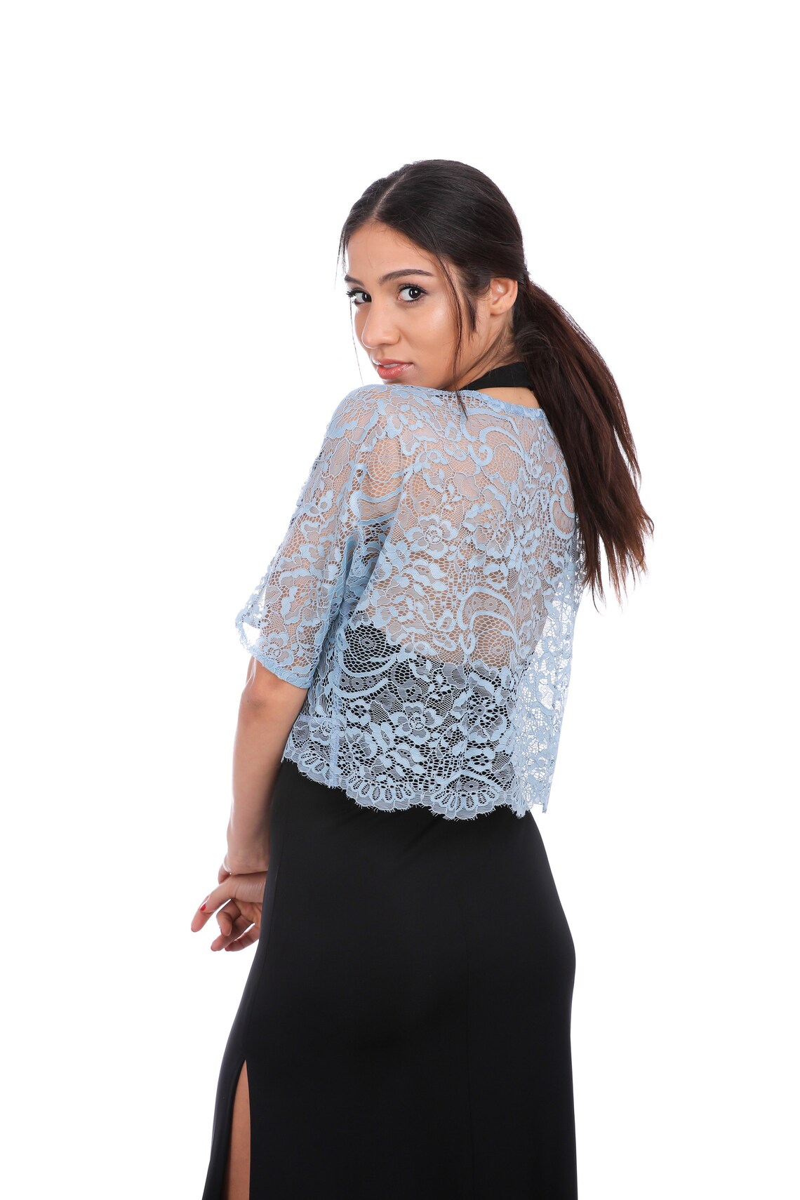 Blue Lace Bridal Bolero Wedding Lace Shrug Jacket Blue Etsy