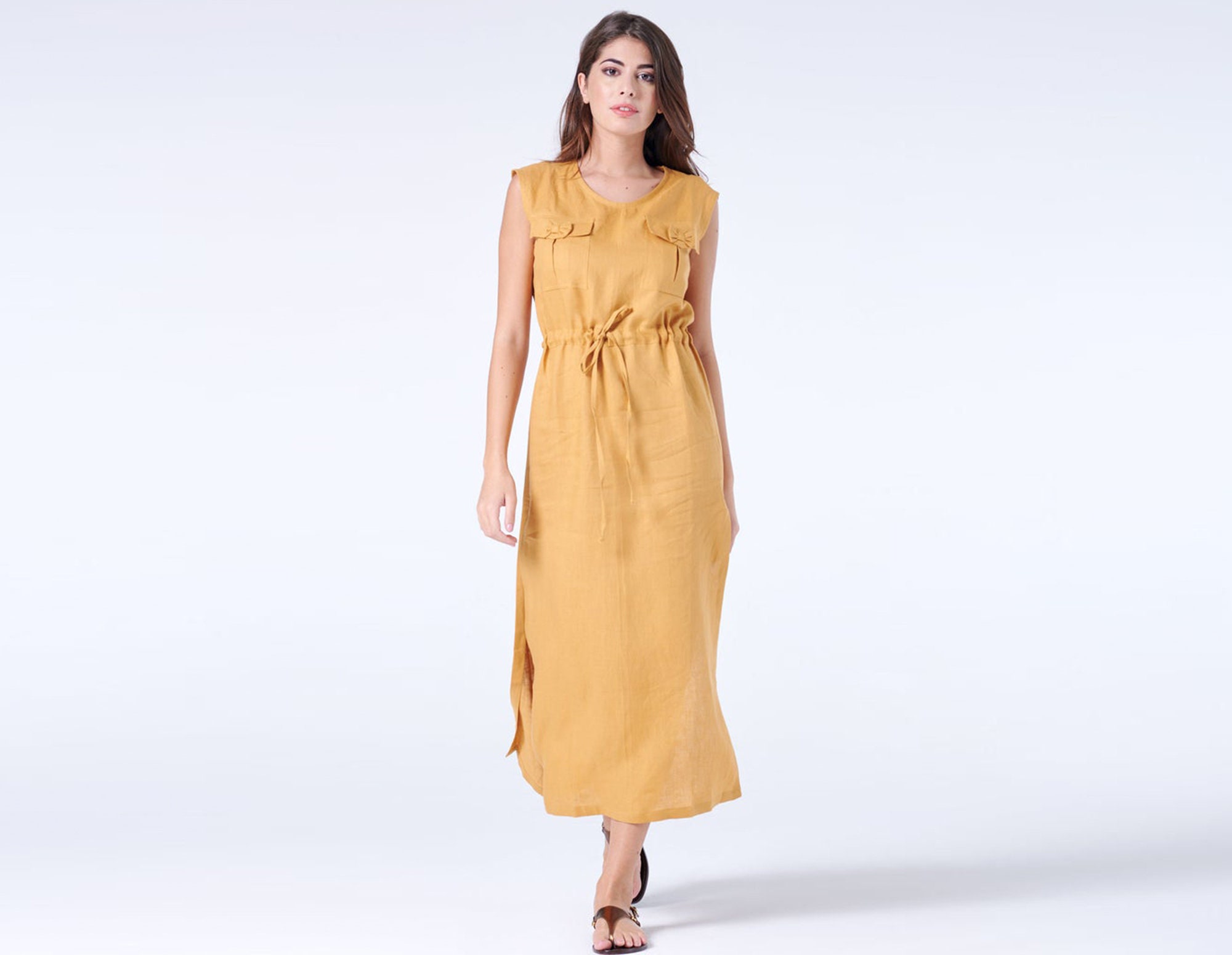 Maxi Linen Dress Mustard Yellow Linen Dress Peasant - Etsy