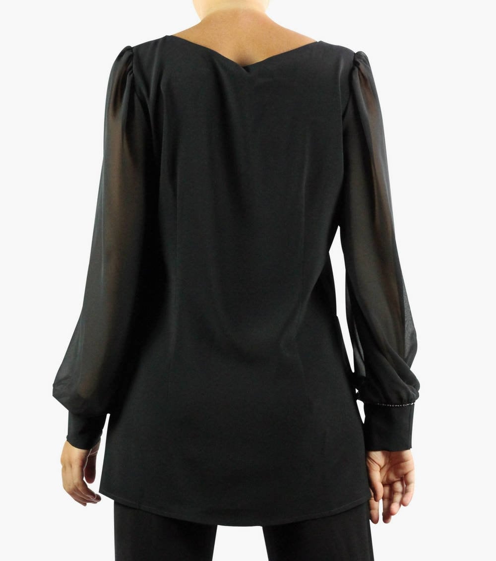 Black Elegant Silk Women Blouse With Tulle Long Sleeves - Etsy