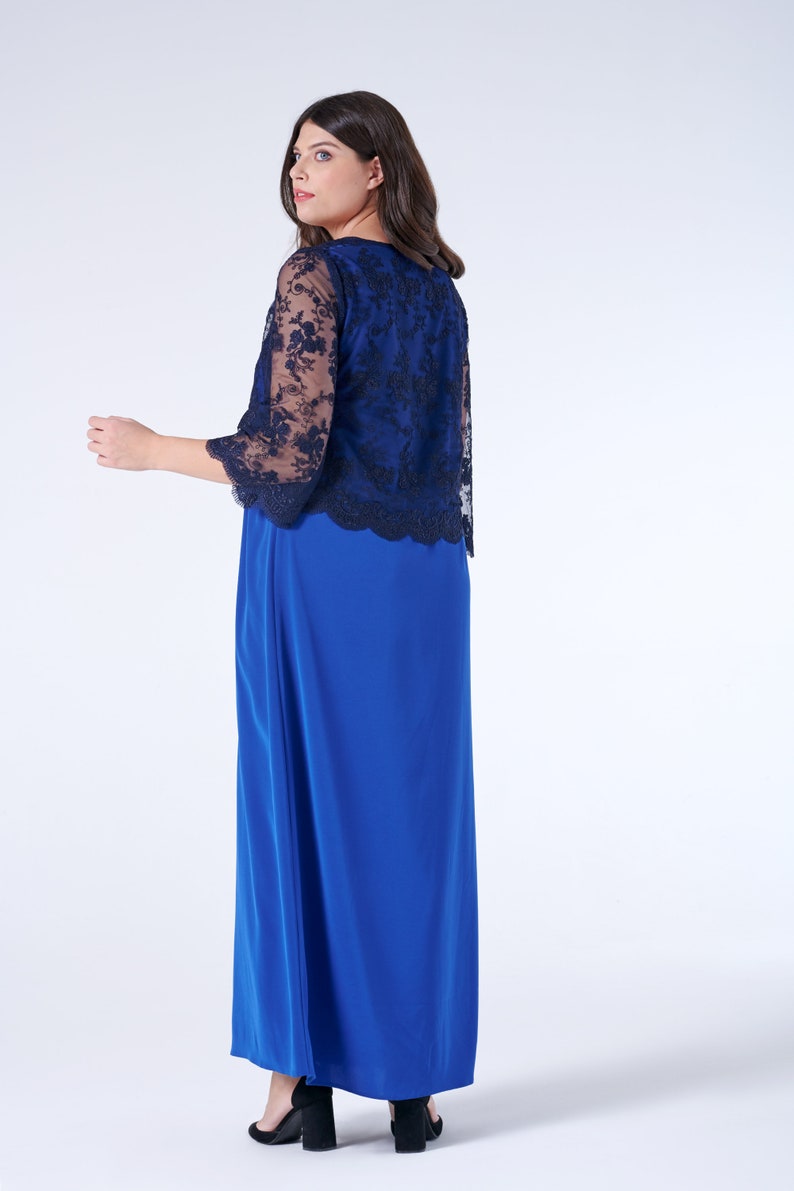 Wedding Guest Dress, Plus Size Evening Gown, Mother Of The Bride Dress, Formal Maxi Dress, Blue Lace Dress, Loose Fit Dress, Long Cocktail image 3