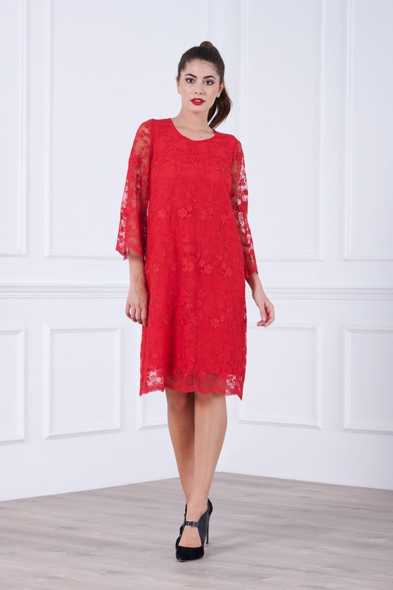 red midi dress wedding guest