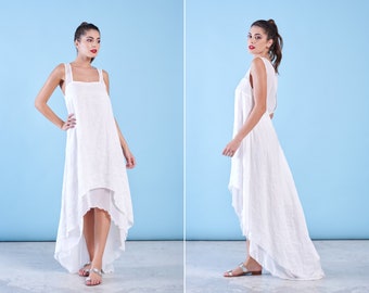 Beach Wedding Dress, Simple Linen Dress, White Plus Size Dress, Asymmetrical Dress, Loose Fit Dress, Bridal Dress, Linen Clothing, Boho