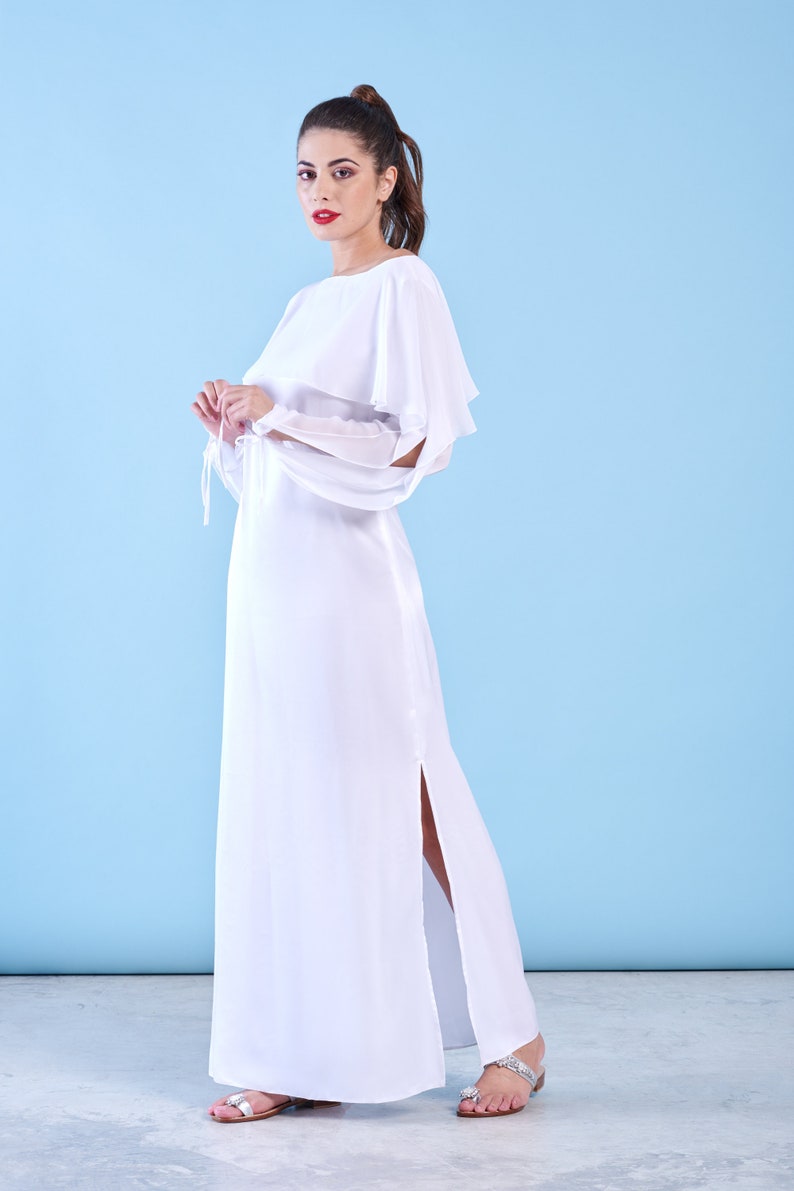 White Maxi Dress Boho Wedding Dress Satin Bridal Dress - Etsy