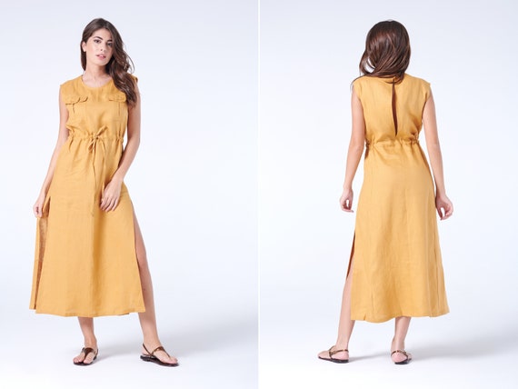 Tie Waist Dress Linen Maxi Dress 