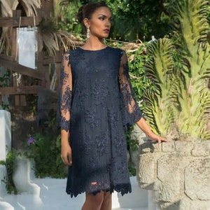 Navy blue three quarter sleeve dresses hotsell