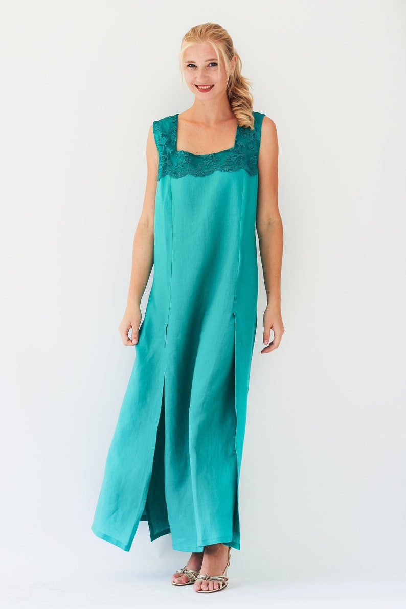 linen dress tunic with lace top linen tunic summer dress Made in Italy linen dress