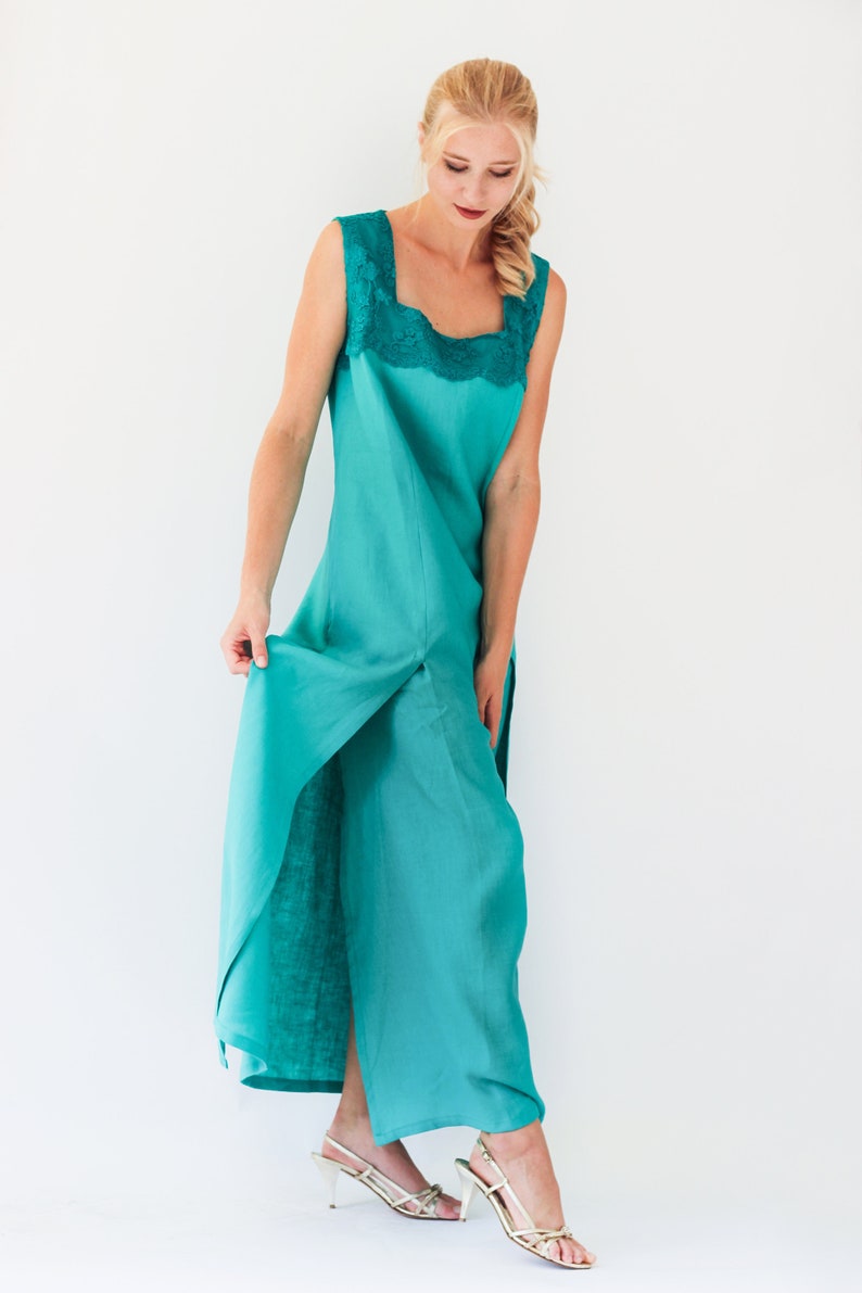 linen dress tunic with lace top linen tunic summer dress Made in Italy linen dress