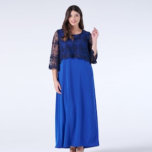 Wedding Guest Dress, Plus Size Evening Gown, Mother Of The Bride Dress, Formal Maxi Dress, Blue Lace Dress, Loose Fit Dress, Long Cocktail image 1