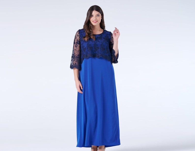 Wedding Guest Dress, Plus Size Evening Gown, Mother Of The Bride Dress, Formal Maxi Dress, Blue Lace Dress, Loose Fit Dress, Long Cocktail image 1