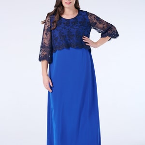 Wedding Guest Dress, Plus Size Evening Gown, Mother Of The Bride Dress, Formal Maxi Dress, Blue Lace Dress, Loose Fit Dress, Long Cocktail image 2