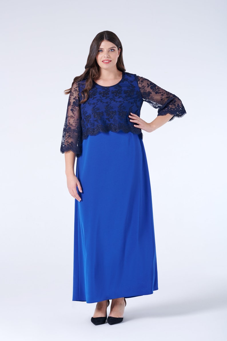 Wedding Guest Dress, Plus Size Evening Gown, Mother Of The Bride Dress, Formal Maxi Dress, Blue Lace Dress, Loose Fit Dress, Long Cocktail image 2