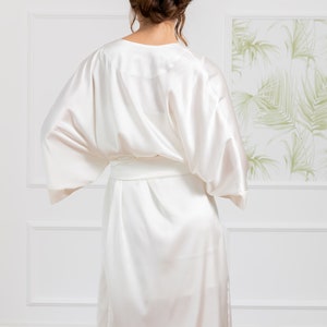 Silk Bridal Robe, Silk Dressing Gown, Kimono Robe, Midi Wedding Day Robe, White Robe For Bride, Women Loungewear, Plus Size Kimono Robe image 4