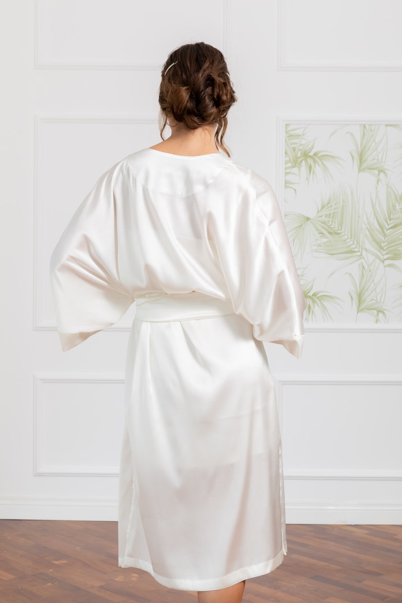 Silk Bridal Robe, Silk Dressing Gown, Kimono Robe, Midi Wedding Day Robe, White Robe For Bride, Women Loungewear, Plus Size Kimono Robe image 4