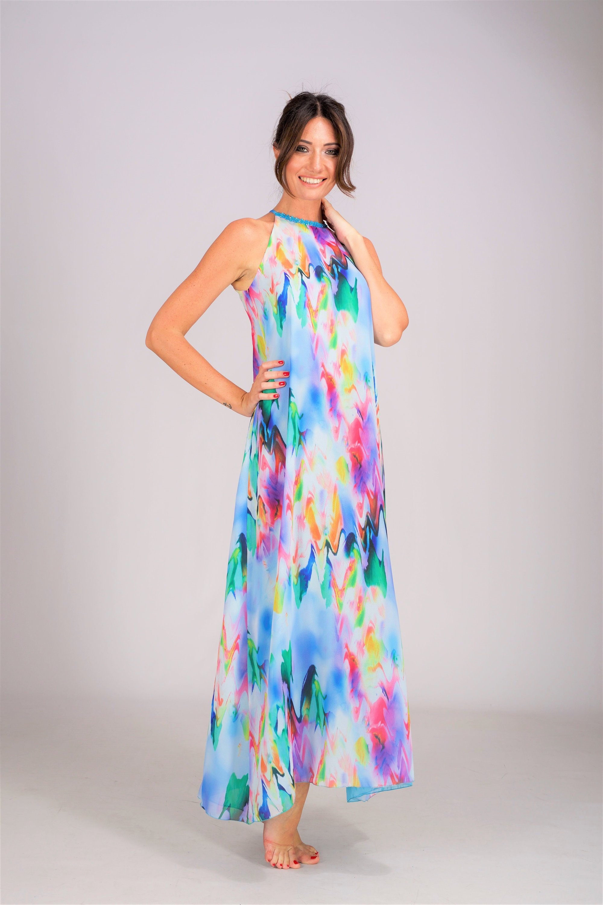 Tropical Wedding Guest Dress Halter Dress Sleeveless Dress Etsy Australia