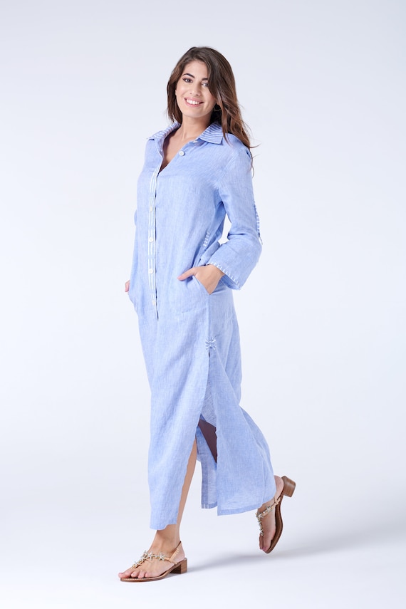 long linen shirt dress