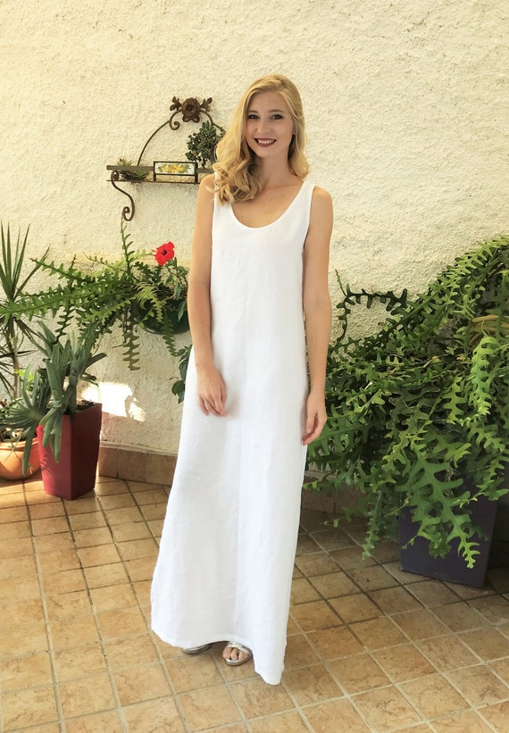 Abito di lino bianco Maxi abito di lino Abito di lino Boho | Etsy Italia