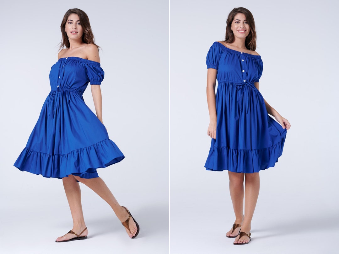 Cotton Midi Dress Blue Ruffle Dress Shirtwaist Dress Plus - Etsy