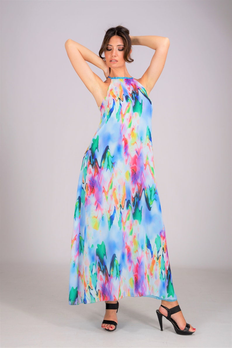 Tropical Wedding Guest Dress Halter Dress Sleeveless Dress - Etsy