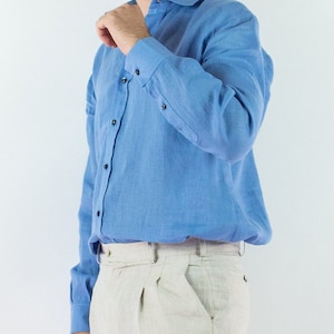 Elegant Blue Shirt Man Linen Shirt Wedding Shirt Man - Etsy