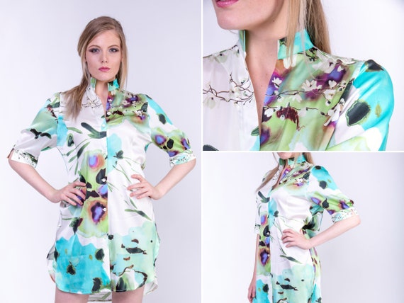 Silk Women Blouse Silk Shirt Dress 