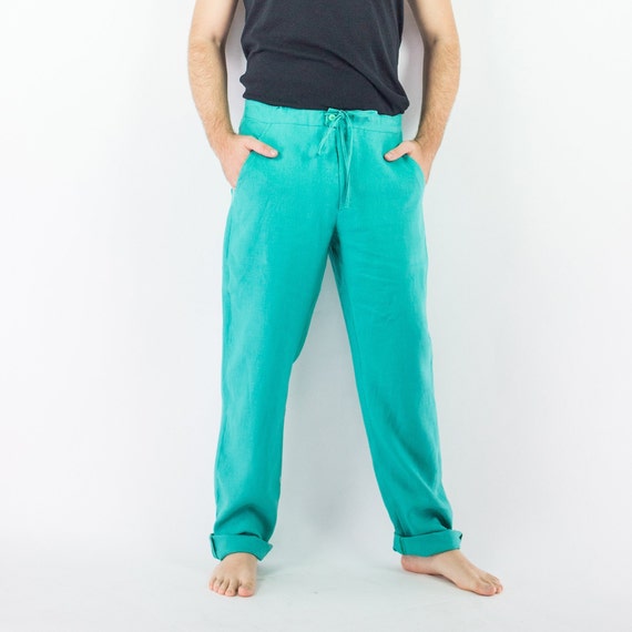 Italian Linen Pants Men Flax Pants Loose Linen Trousers | Etsy