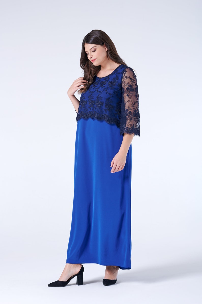 Wedding Guest Dress, Plus Size Evening Gown, Mother Of The Bride Dress, Formal Maxi Dress, Blue Lace Dress, Loose Fit Dress, Long Cocktail image 4