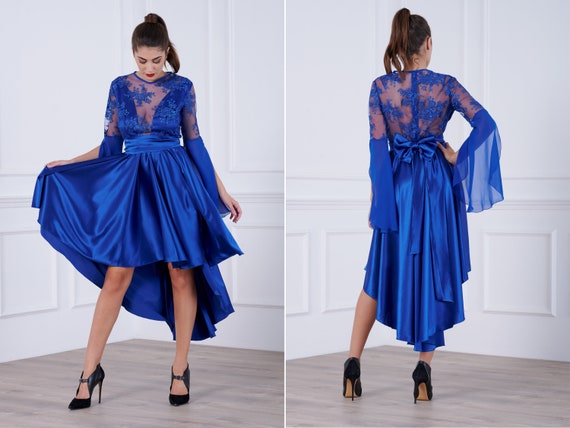Blue Ballroom Dance Dress Wedding Guest Dress Argentine Tango Dress Flare Dress Lace Midi Dress Asymmetrical Dress Spring Wedding Etsy Canada