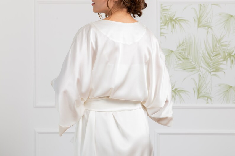Silk Bridal Robe, Silk Dressing Gown, Kimono Robe, Midi Wedding Day Robe, White Robe For Bride, Women Loungewear, Plus Size Kimono Robe image 6