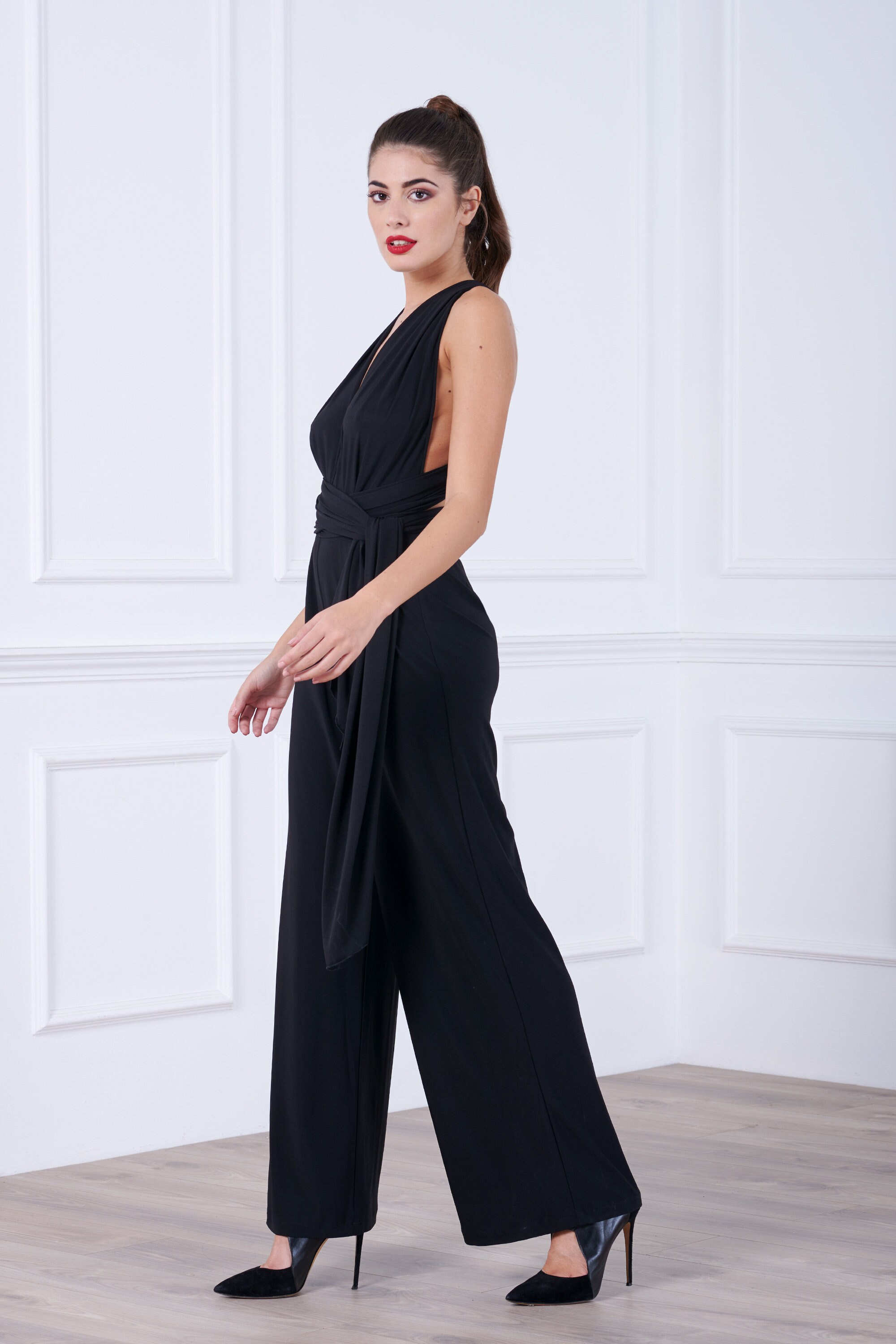 Black Palazzo Jumpsuit 1970's Jumpsuit Wedding Guest - Etsy