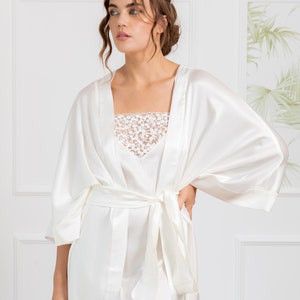 Silk Bridal Robe, Silk Dressing Gown, Kimono Robe, Midi Wedding Day Robe, White Robe For Bride, Women Loungewear, Plus Size Kimono Robe image 5