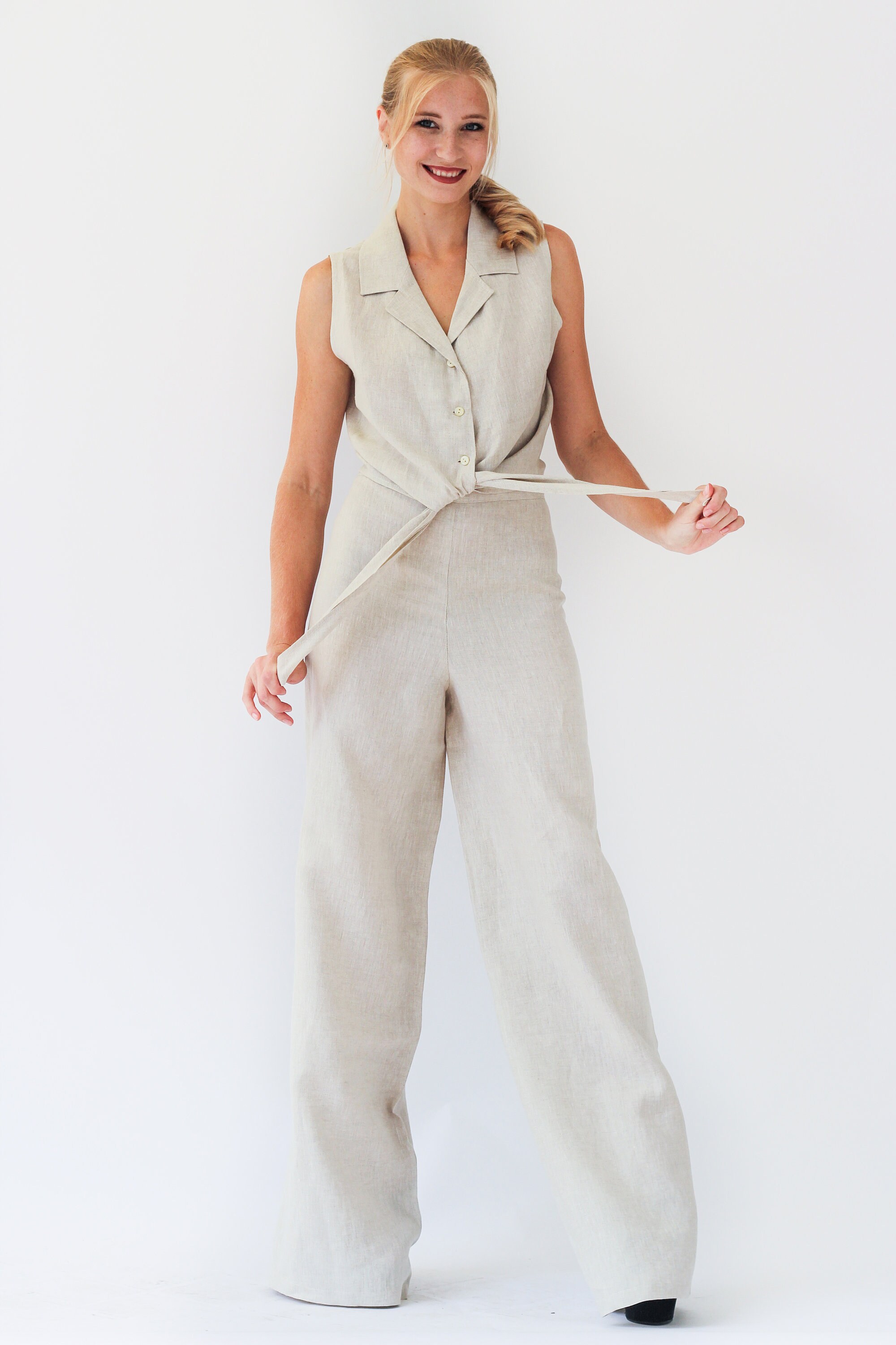 Set of 2 Linen Tie Top Linen Palazzo Pants Plus Size Etsy