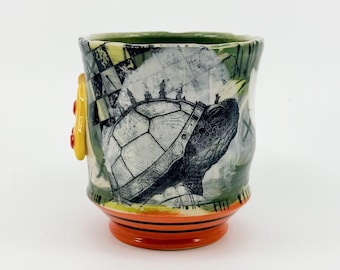 25 -Turtle Cup, Yunomi, Turtle Power, Spirit animal, whiskey cup, graffiti Art,  Art Pottery, rocks glass, low ball cup, sipper