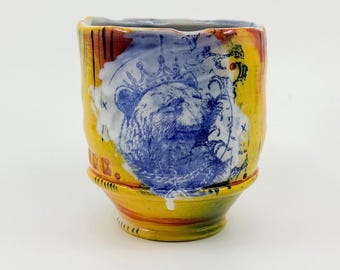 23 - RIOT Bear Cup, Pottery, Wheel Thrown, Graffiti Inspired, Handmade Ceramics