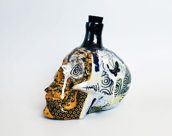 88 - Large RIOT CERAMIC  Bottle, Flask, Liquor Bottle, Travel Flask, Skull Art, Skull Flask, Skulls, Graffiti Art, Slipcast Skull