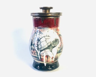 35 - RIOT (Beauty Mark/slight flaw in rim) Turtle Lidded Jar, Jewelry box, candy dish, ceramic jar, handmade lidded jar, ceramic container