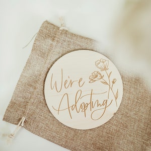 Adoption announcement we’re adopting photo prop adoption wooden laser cut sign laser engraved sign wooden adoption announcement gift