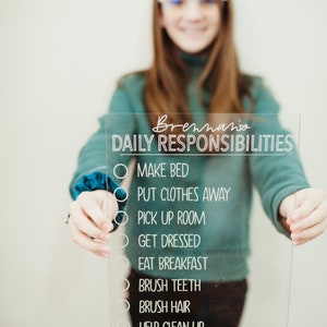 Custom Etched Acrylic Chore Chart: Kids Responsibility Sign