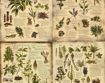 Witch Herb Digital Prints - 4 beautiful elegant prints - BOOK OF SHADOWS