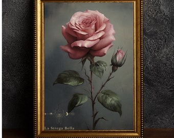 Antique Pink Rose - Oil painting Style Poster - Wall Art - Digital Download