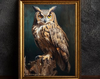 Antique Style Wise Old Owl- Oil painting Style Poster - Wall Art - Digital Download