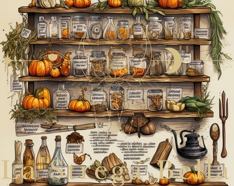 Witch Herbs Poster - witches pantry poster - kitchen witch  - Digital Download