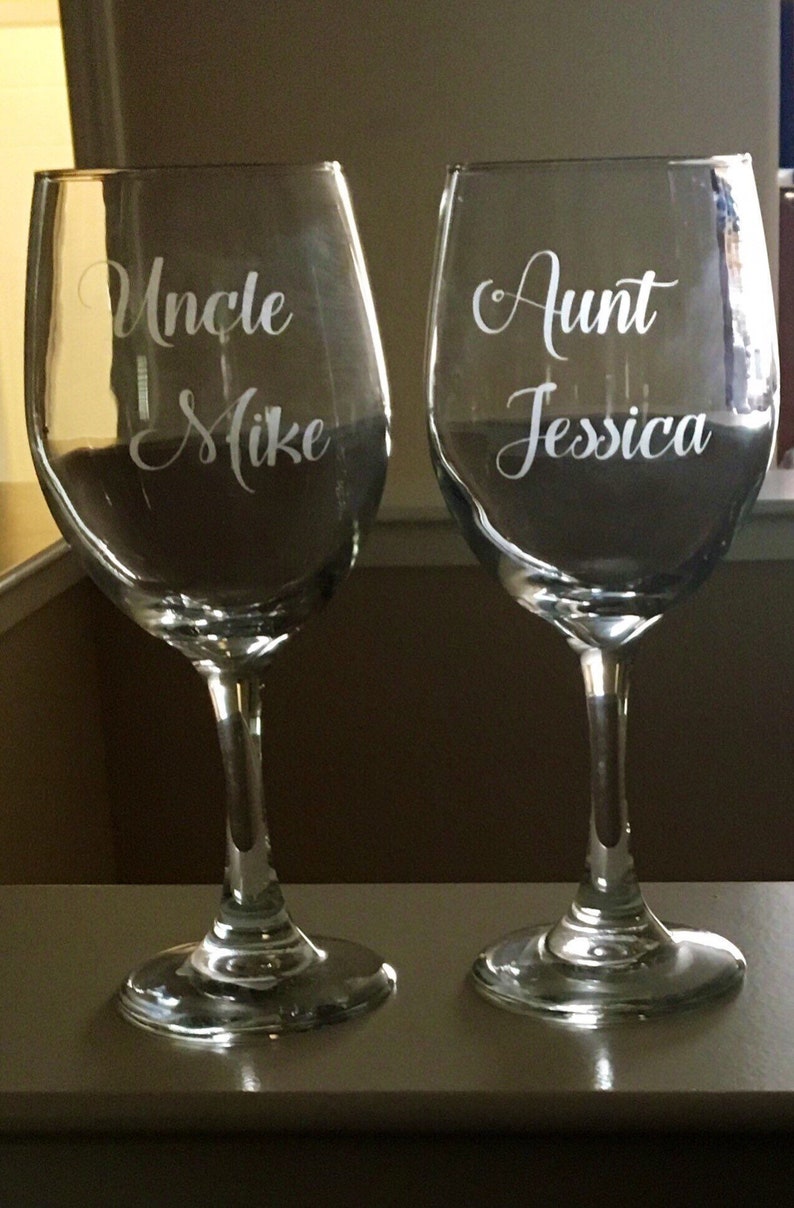 Uncle Aunt Etched Wine Glasses Pas Gift Anniversary Thanksgiving Wedding Bridal Shower