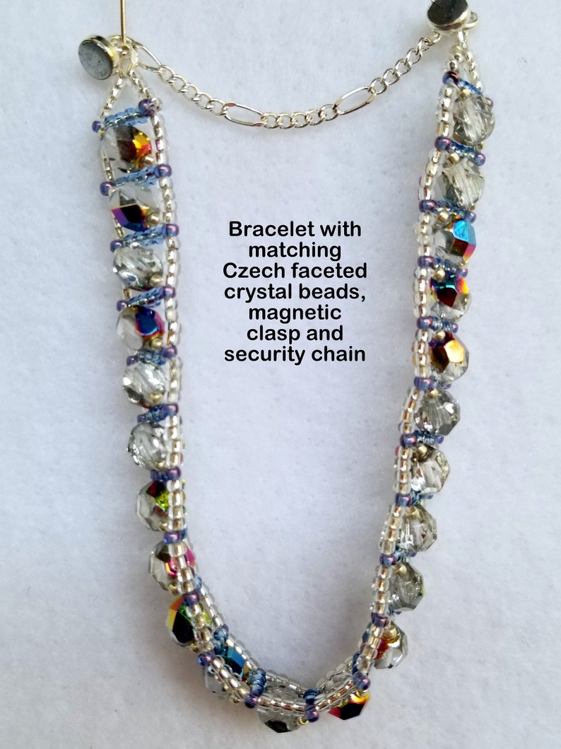 Czech Silver AB faceted crystals in a Pendant Necklace with matching Earrings and Bracelet