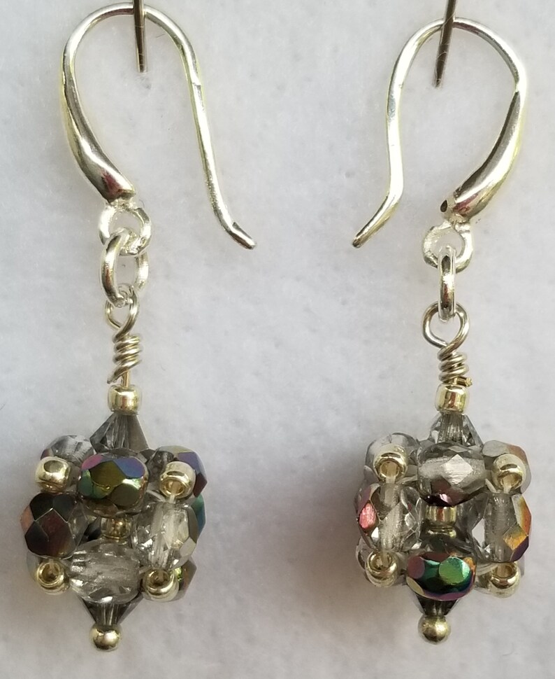 Czech Silver AB faceted crystals in a Pendant Necklace with matching Earrings and Bracelet