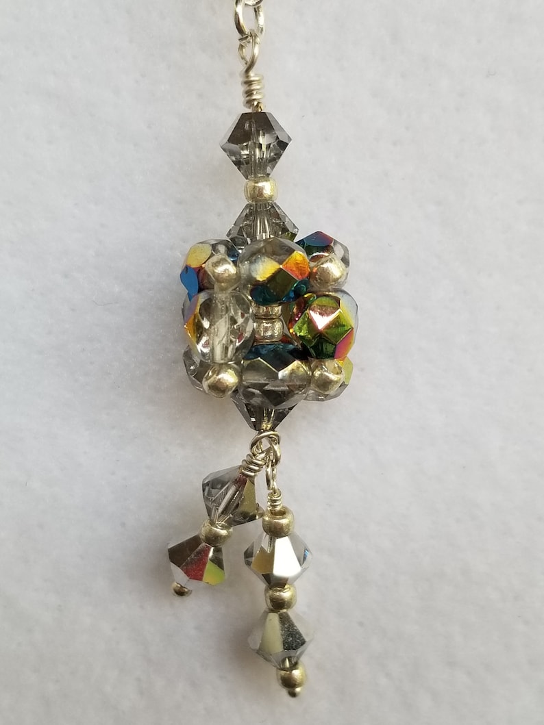 Czech Silver AB faceted crystals in a Pendant Necklace with matching Earrings and Bracelet