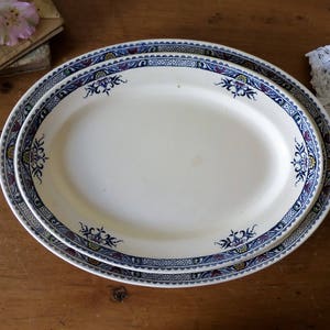 Faïence de Longchamp  : 2 grands plats ovales de service en Terre de Fer, début du XXème siècle / vaisselle ancienne / French transferware